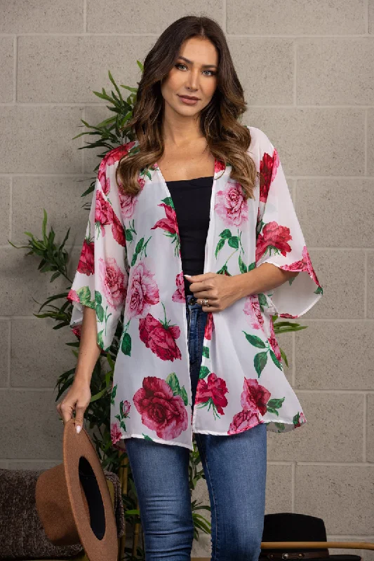 Deal of the Week warm weather jacketFLORAL PRINT DRAPED OPEN FRONT COVER-UP-T2202
