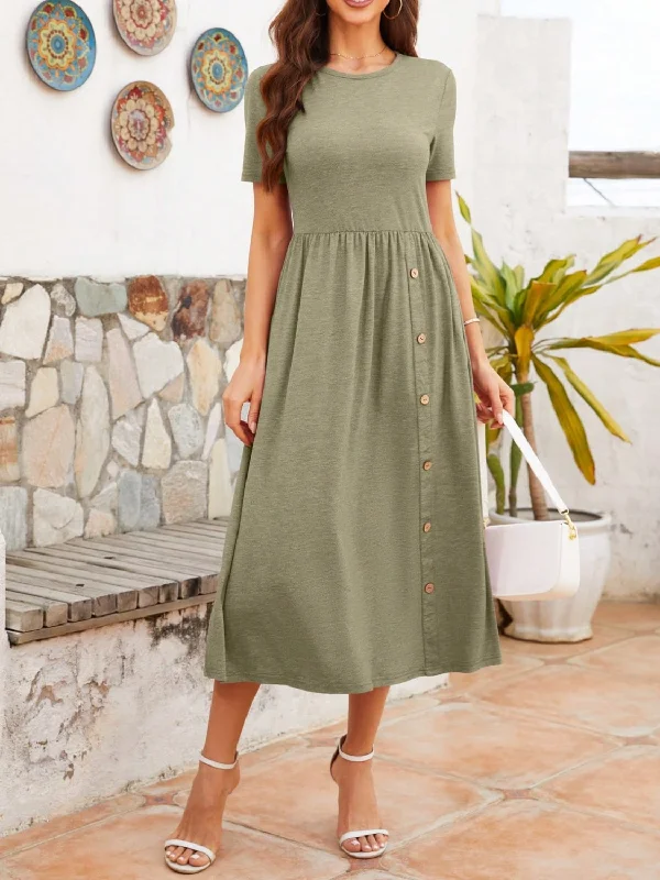 Price Reduction modern dressRound Neck Short Sleeve Midi Dress