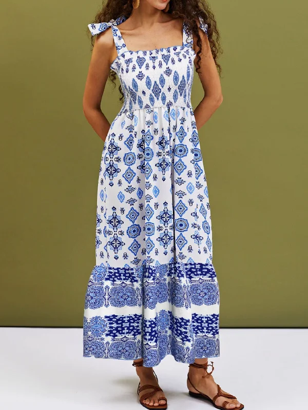 Lowest Price cocktail dressSmocked Printed Square Neck Cami Dress
