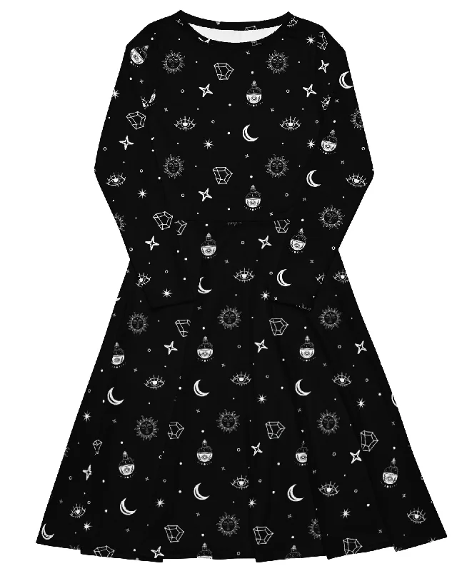 Don't Wait backless dressCosmic Alchemy Long Sleeve Midi Dress in Black