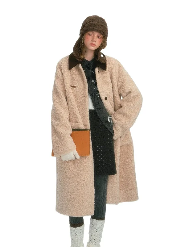 Overstock soft jacketContrast Collar Sherpa Long Coat
