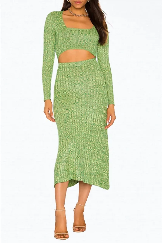 Price Rollback stylish party dressSkye Cutout Ribbed-Knit Midi Dress In Marled Lime