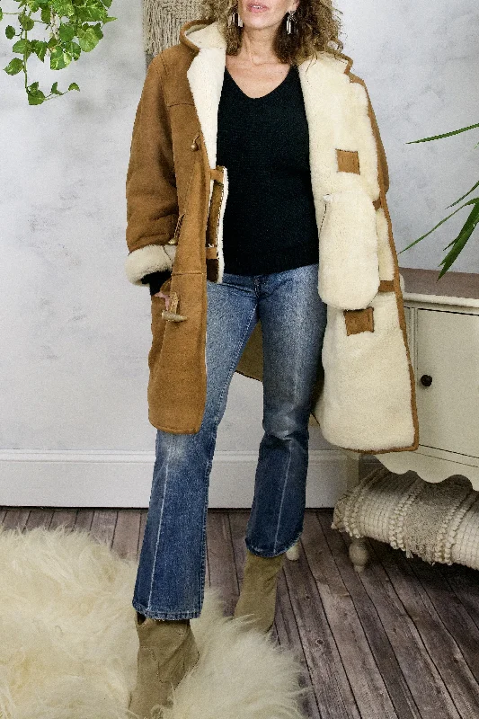 Limited Time stylish trench jacketVintage Sheepskin Shearling Duffle Coat