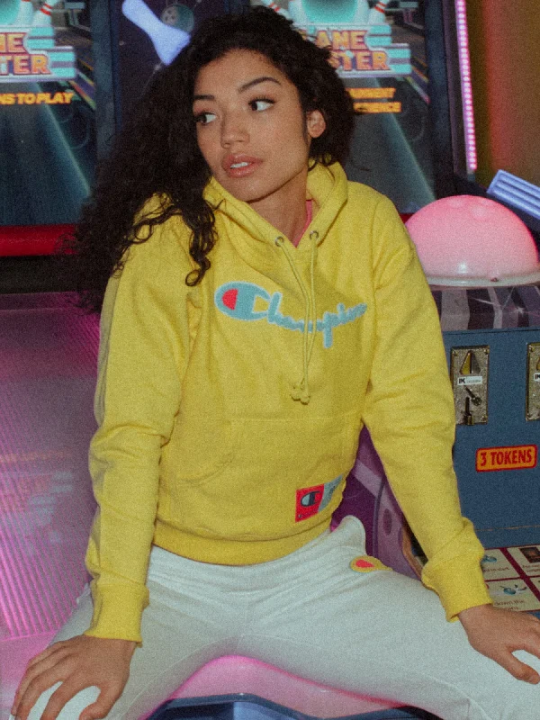 Limited Stock WOMENS REV WEAVE CHN PULLOVER HOODIE - YELLOW - CLEARANCE
