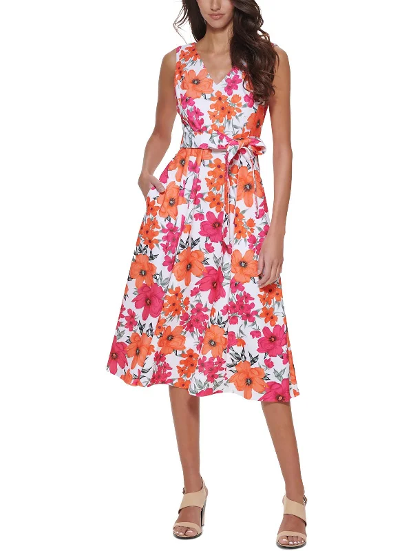 Bargain Blast formal dressWomens Floral V-Neck Midi Dress