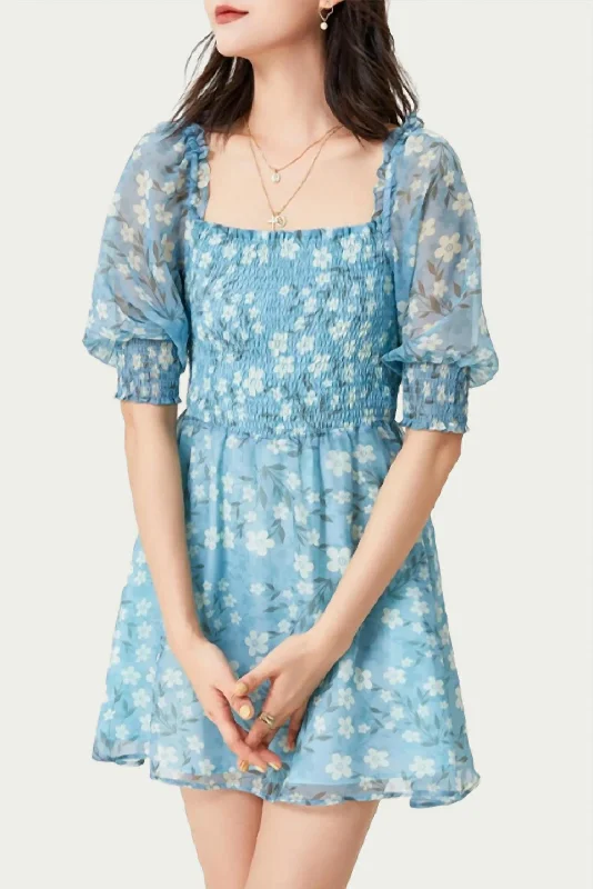 Weekend Deal comfy dressEdelweiss Floral-Print Mini Dress In Blue