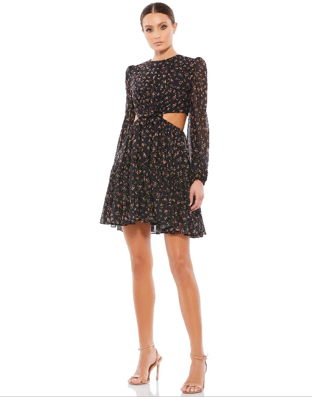 Stock Clearance A-line dressMac Duggal 55432 Long Sleeve Floral Cocktail Dress