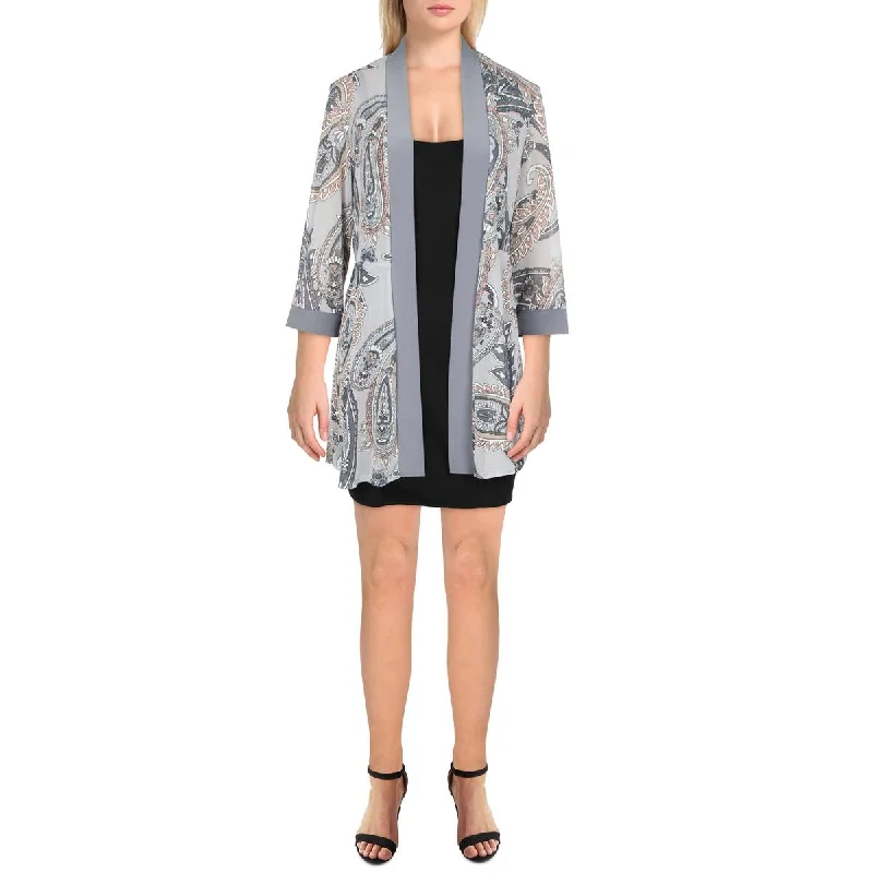 Deal Zone weather-resistant jacketPetites Womens Mesh Printed Duster Blazer