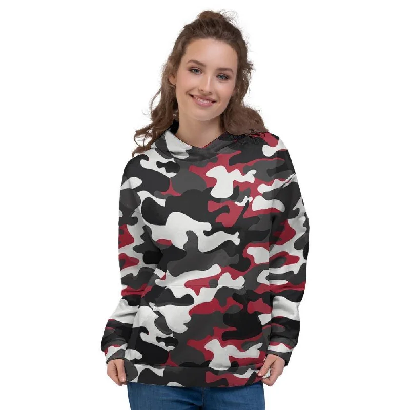 Deep Discounts Red And Black Camouflage Print Women's Hoodie