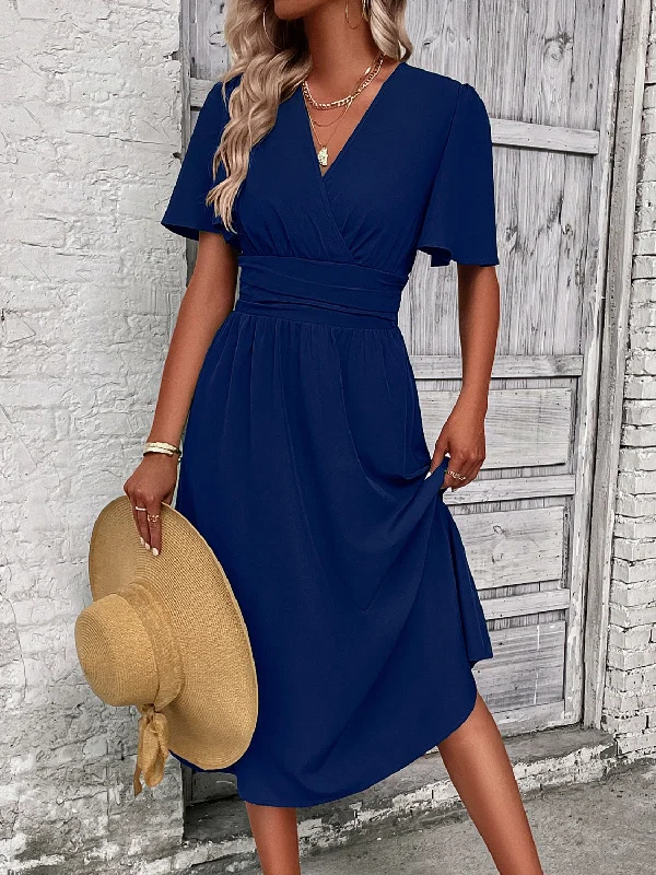 Special Promotion long sleeve dressSurplice Flutter Sleeve Midi Dress