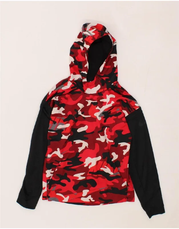 Seasonal Sale NIKE Boys Dri Fit Graphic Hoodie Jumper 11-12 Years Large  Red Camouflage