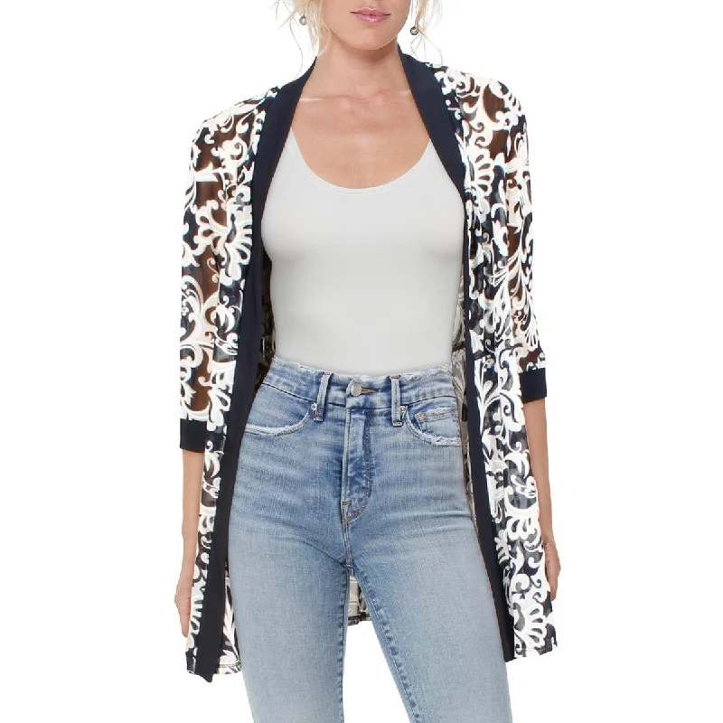Blowout Sale pullover jacketPetites Womens Mesh Printed Duster Blazer