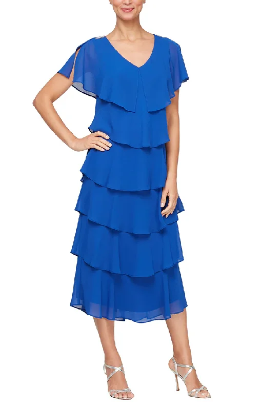 Act Fast summer floral dressSL Fashions 9178117 Tea Length Tiered Cocktail Dress