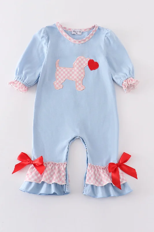 Must-Have Deals modern dressBlue valentine puppy heart applique girl romper