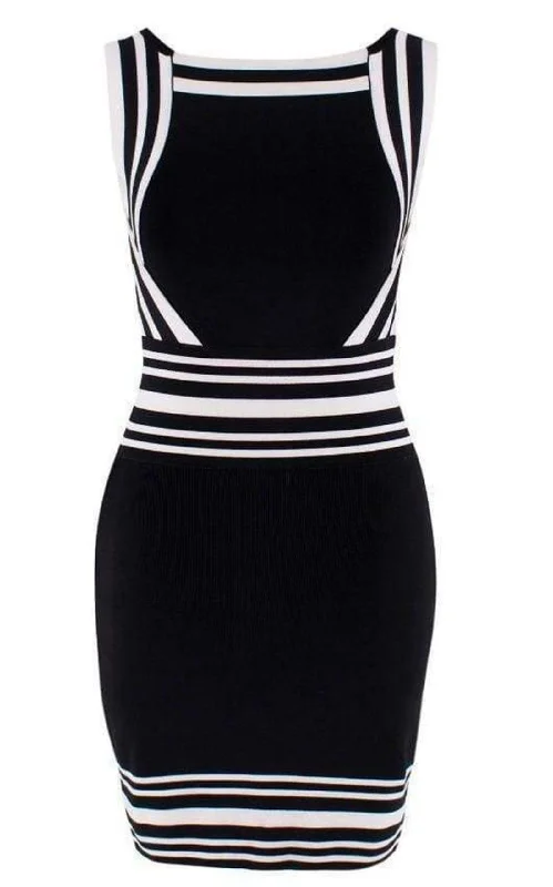Closeout Sale boho dressSquare-neck Stripe-trim Knit Dress