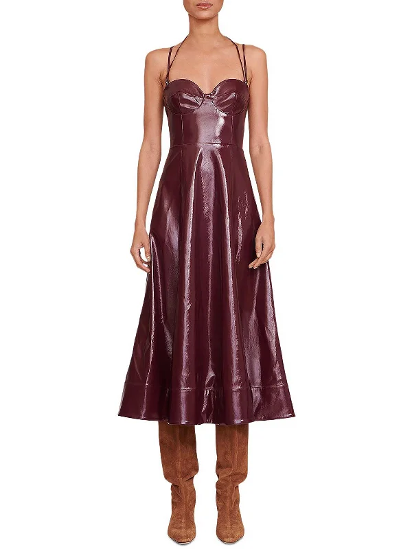 Special Discount fitted cocktail dressWomens Faux Leather Fit & Flare Midi Dress