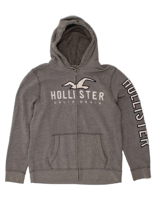 Now or Never HOLLISTER Mens Graphic Zip Hoodie Sweater XL Grey Cotton