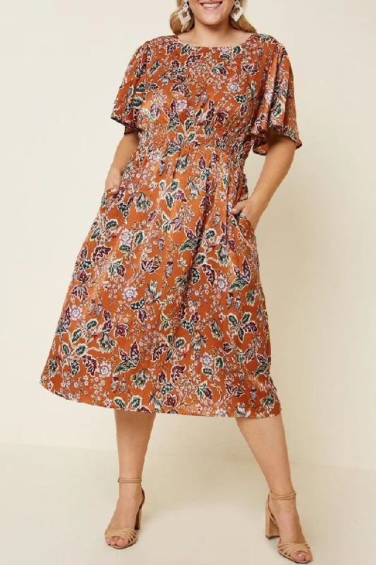 Can't Miss structured dressWoodstock Floral Satin Smock-Waist Midi Dress