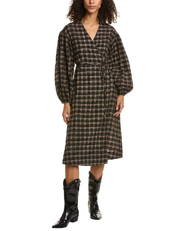 Stock Clearance high-waisted dressGANNI Seersucker Wrap Dress