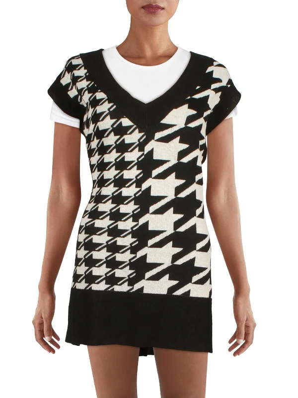 Price Break sleek dressWomens Knit Houndstooth Sweaterdress