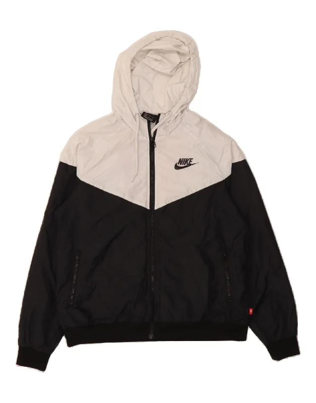 The Best Prices NIKE Mens Zip Hoodie Sweater Medium Black Colourblock Polyester