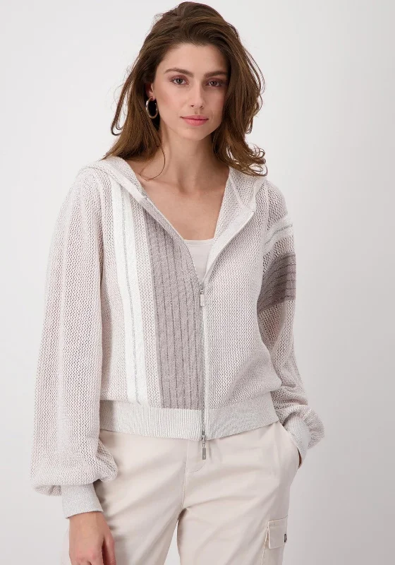 Bonus Savings fleece hoodie for winterMonari Colour Block Lurex Hooded Cardigan, Silver Bonus Savings fleece hoodie for winterMonari Colour Block Lurex Hooded Cardigan, Silver