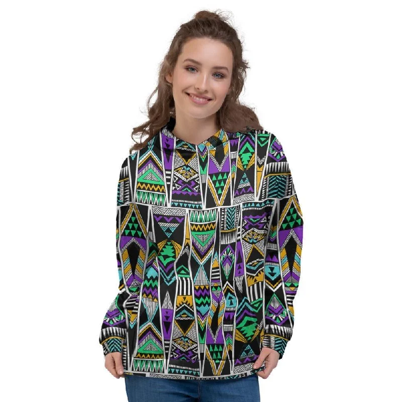 Super Sale Multicolor Native Aztec Vintage Trippy Women's Hoodie