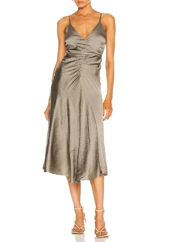 Exclusive Online Offer bodycon dressLizeth Hammered Silk Wrap Cami Midi Dress In Eucalyptus