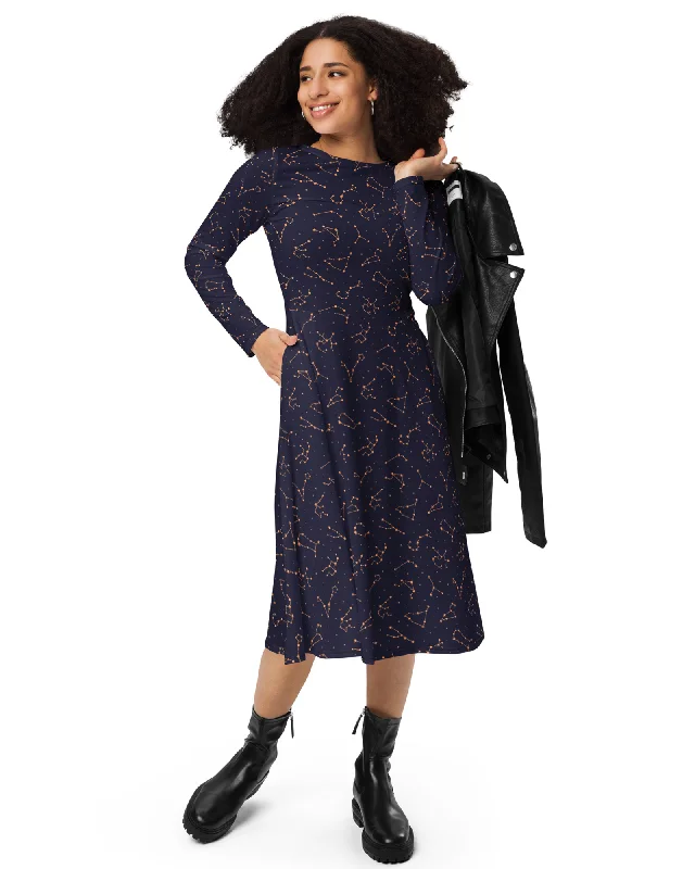Unbeatable Prices elegant dressMidnight Constellations Long Sleeve Midi Dress