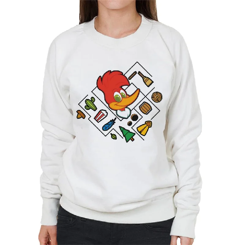 Limited Time Discount high-end athletic hoodieWoody Woodpecker Character Head With Icons Women's Sweatshirt Limited Time Discount high-end athletic hoodieWoody Woodpecker Character Head With Icons Women's Sweatshirt