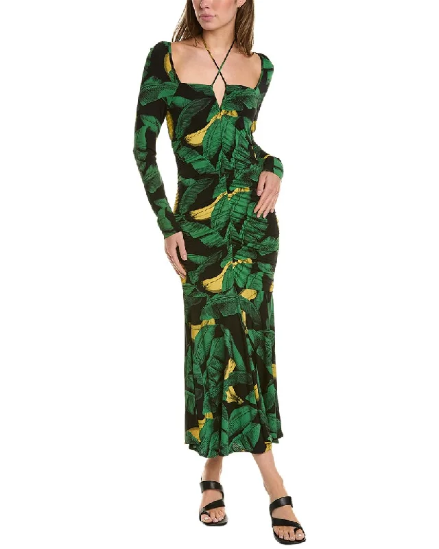 Savings Galore shift dressGANNI Printed Drapey Jersey Gathering Midi Dress