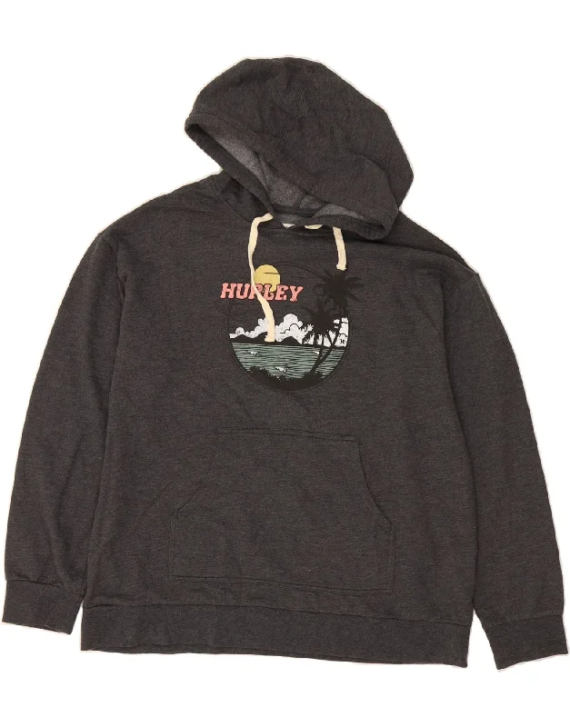 Grand Opening Sale HURLEY Mens Graphic Hoodie Jumper Medium Grey Cotton