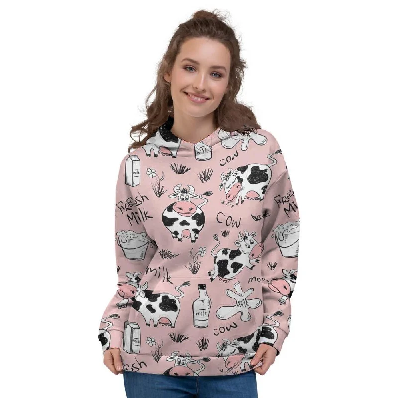 While Supplies Last Pink Cow And Milk Print Women's Hoodie