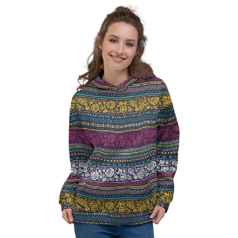 Quick Sale Multicolor Rose Floral Abstract Tribal Aztec Women's Hoodie
