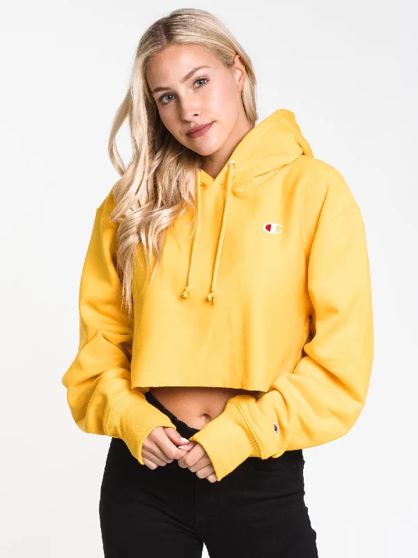 Limited Availability WOMENS CROP CUTOFF PULLOVER HOODIE- GOLD - CLEARANCE