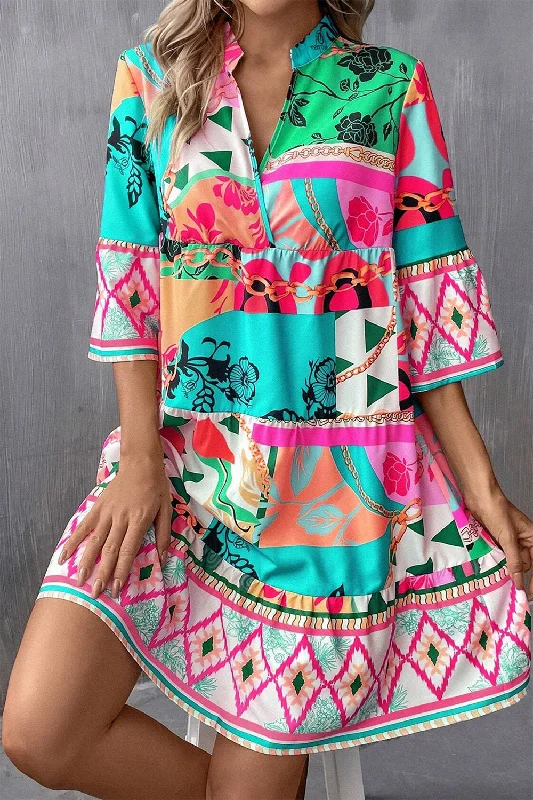 Special Discount chic slip dressPrinted Surplice Half Sleeve Mini Dress