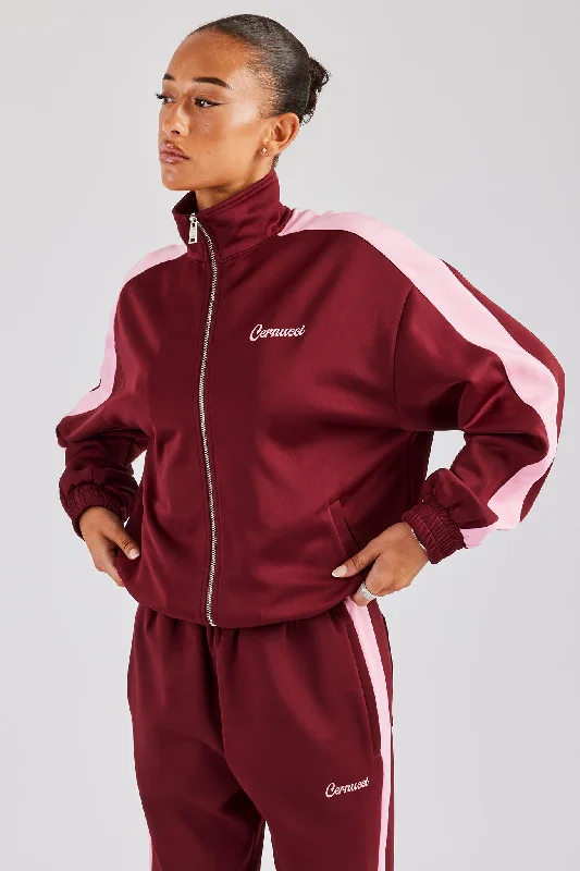 Buy Now minimalist jacketWomens Contrast Panel Track Jacket - Burgundy