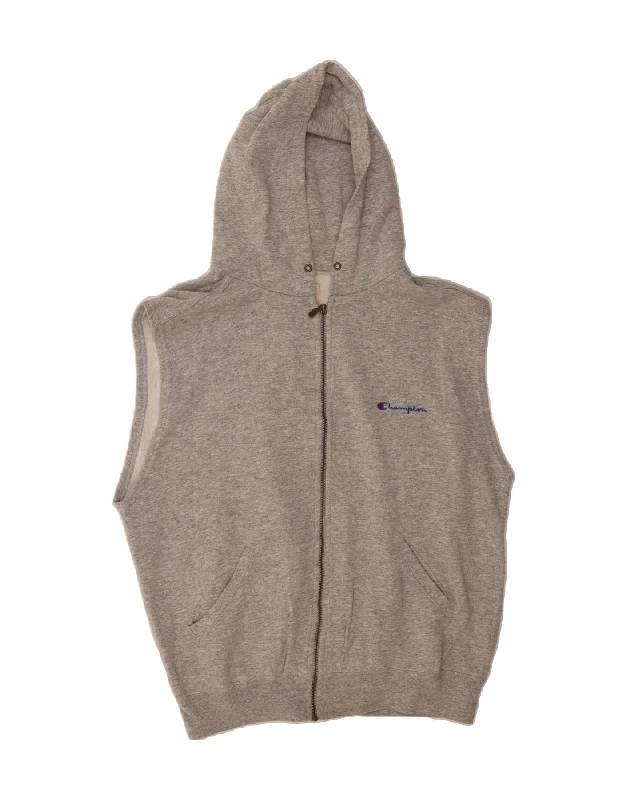 Special Offer CHAMPION Mens Sleeveless Zip Hoodie Sweater Medium Grey Cotton