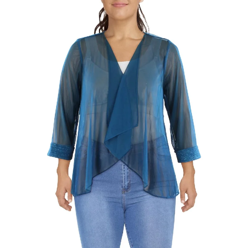 Closeout Sale classic denim jacketPlus Womens Mesh Glitter Duster Blazer