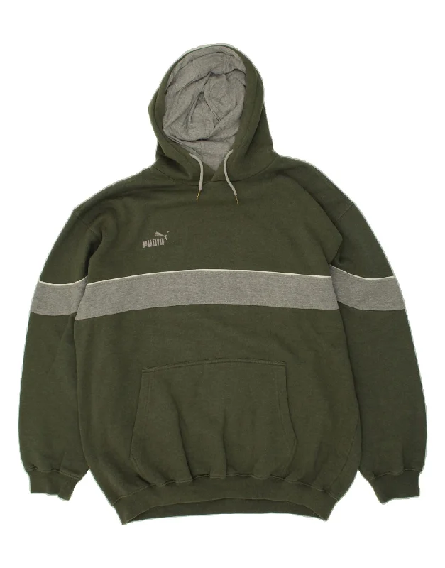Early Access PUMA Mens Hoodie Jumper XL Green Colourblock
