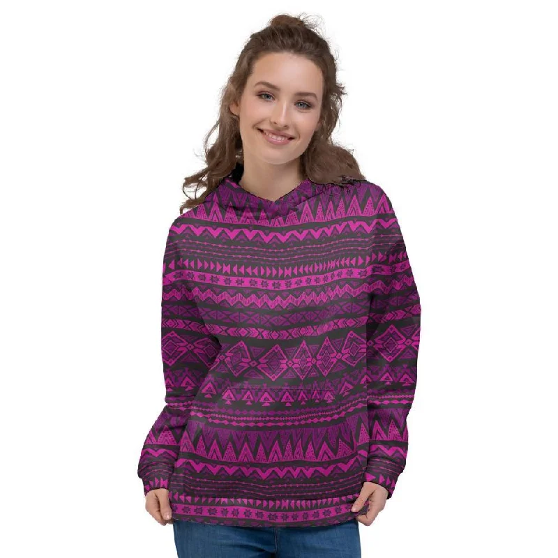 Price Cut Neon Pink Ethic Aztec Print Women's Hoodie