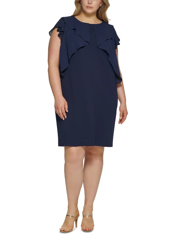 Savings Spectacular office dressPlus Georgette Womens Ruffled Midi Sheath Dress