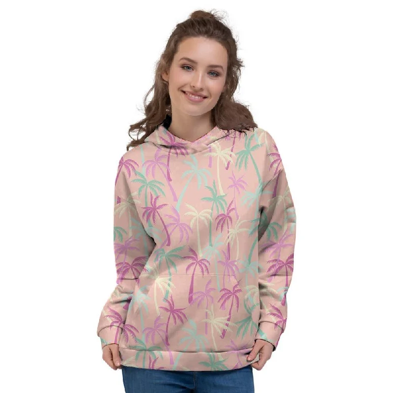 New Markdowns Pink Palm Tree Hawaiian Print Women's Hoodie
