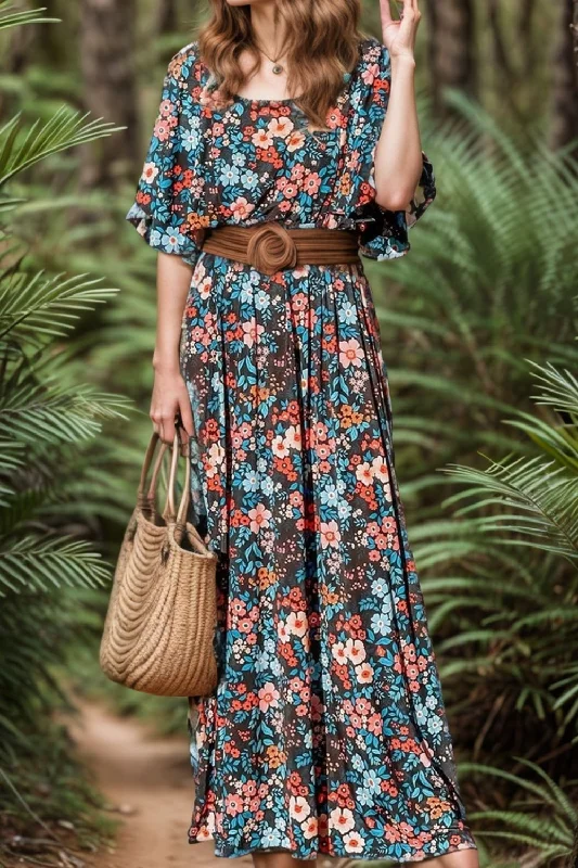 Steals and Deals cocktail party dressTied Printed Round Neck Half Sleeve Dress