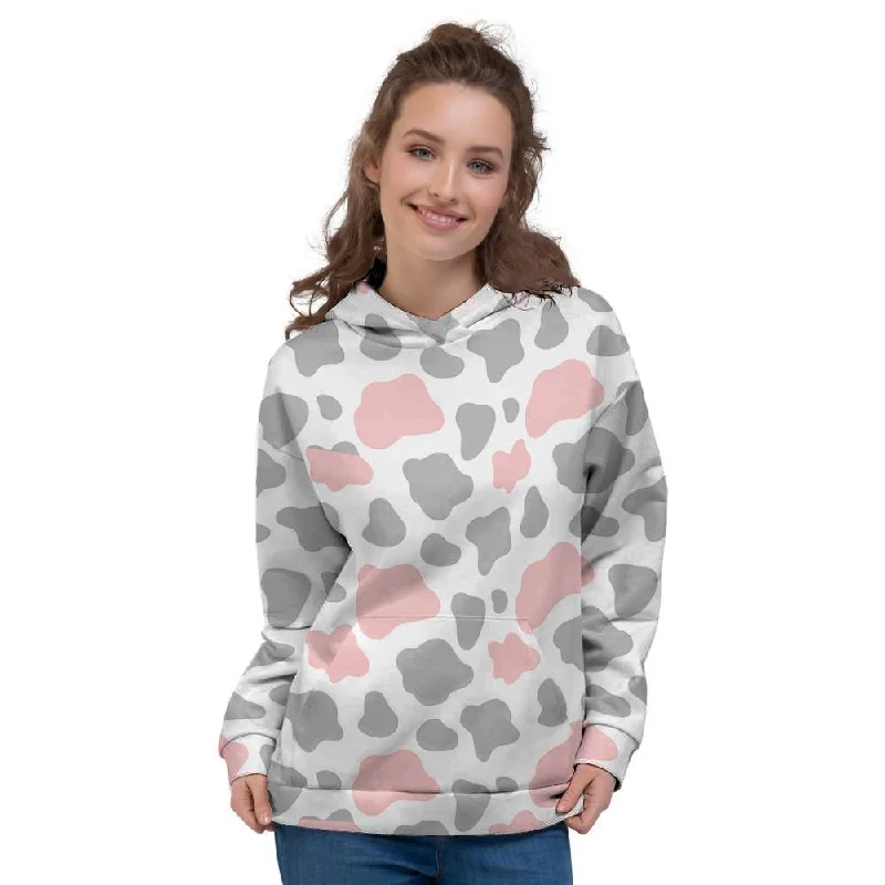 Sneak Peek Sale Pink And Grey Cow Print Women's Hoodie