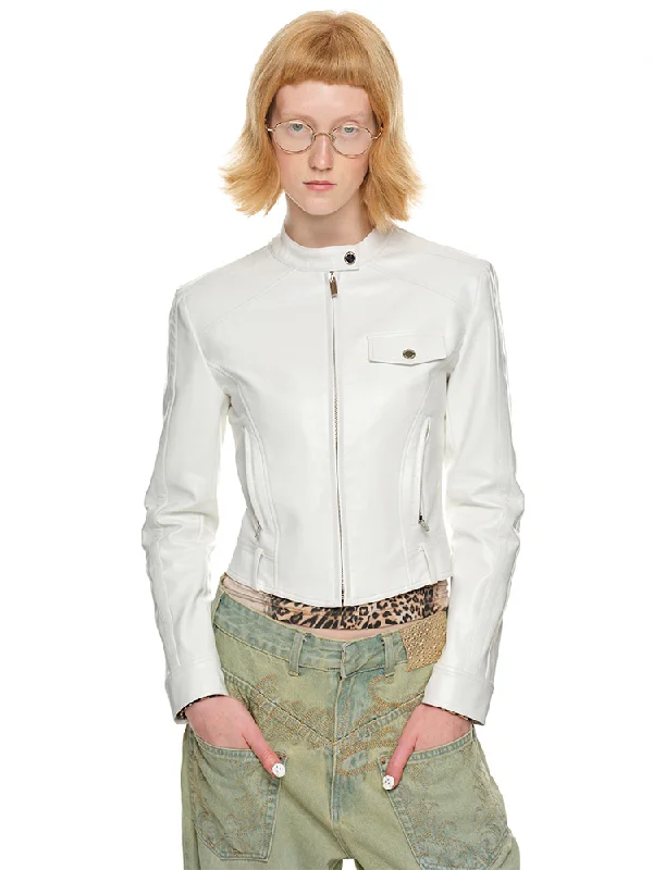 Special Savings fashionable jacketSlim Stand Collar Leather Jacket