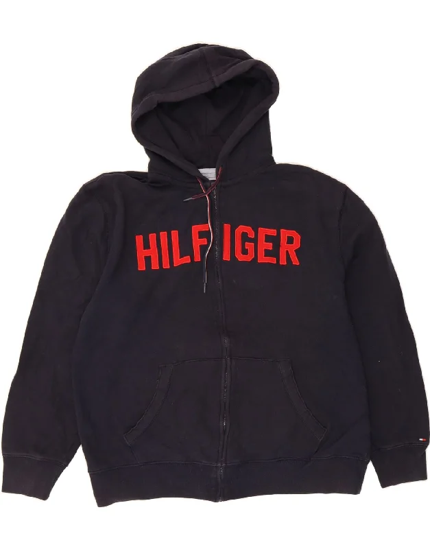 Sale Event TOMMY HILFIGER Mens Graphic Zip Hoodie Sweater XL Navy Blue Cotton