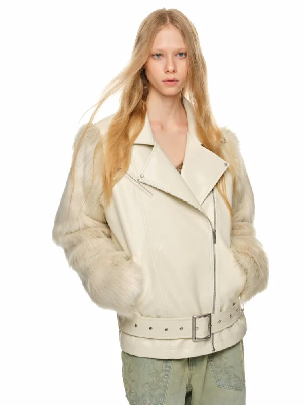 Special Savings comfortable zip jacketFur Panel Quilted Moto Jacket