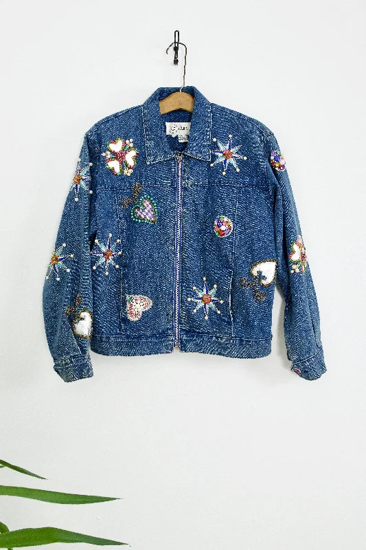 Final Markdown casual leather jacketVintage Bedazzled Denim Jean Jacket