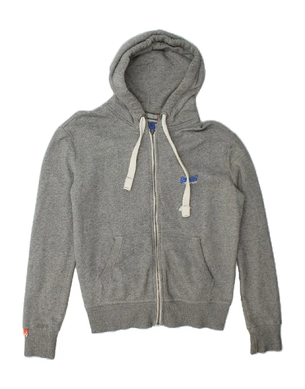 Early Access SUPERDRY Mens Zip Hoodie Sweater Medium Grey Flecked Cotton